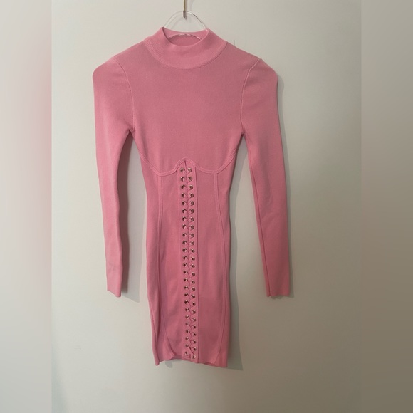 Fashion Nova Barbie Pink Knit Dress Mock Neck - Picture 4 of 11